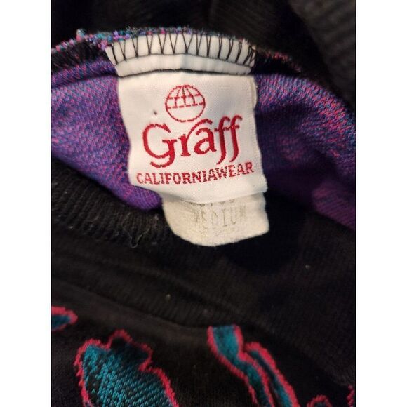 Vintage 80s Graff Purple Black Floral Long Sleeve M Lightweight Sweater Blouse - Picture 5 of 5